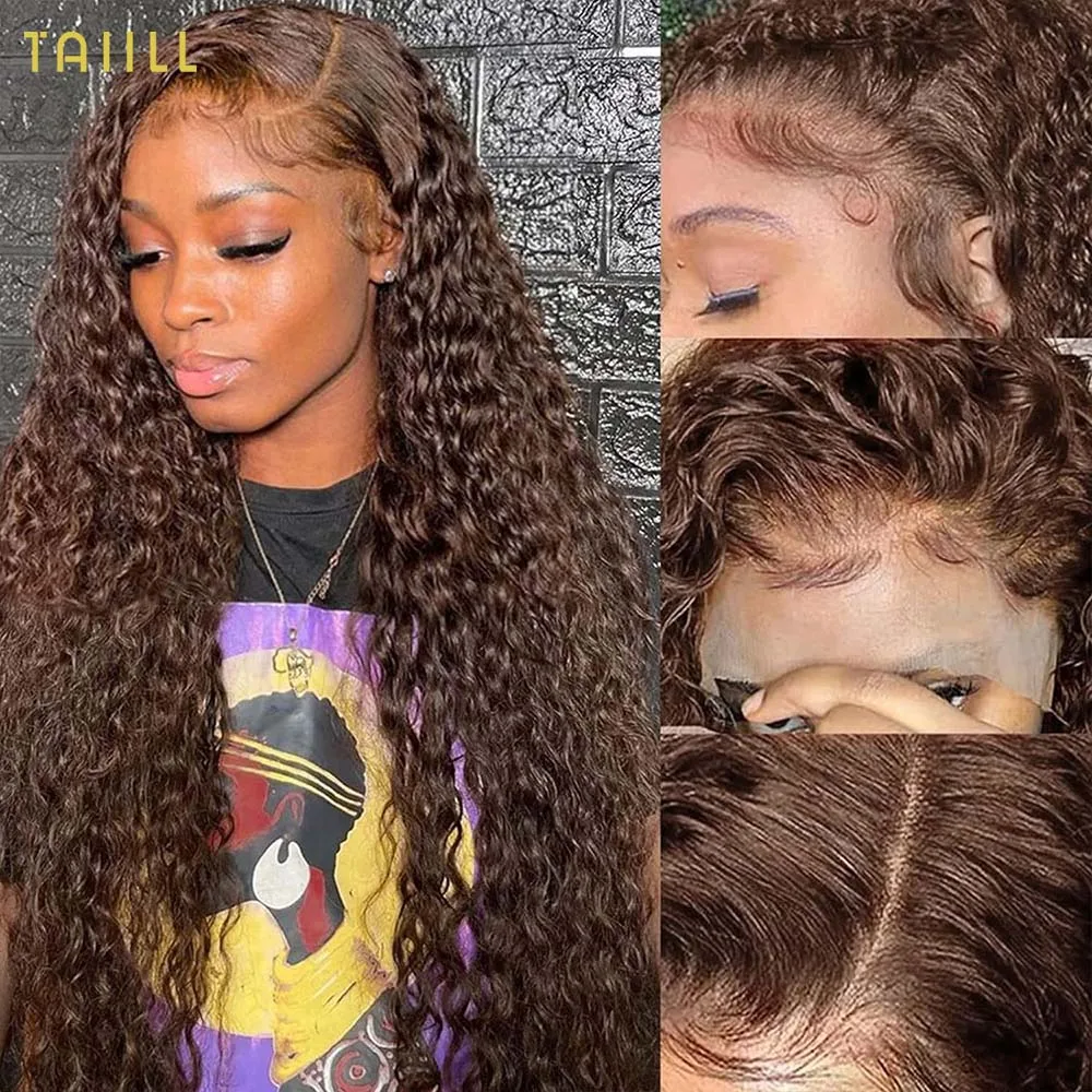 

Brown Deep Wave Lace Front Wigs Human Hair Pre Plucked #4 Virgin 13x4 HD Transparent Indian Hair Wigs For Black Women Taiill