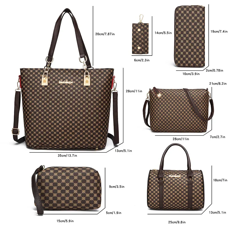 6 Pcs Women's Bag Fashion Handbag Sets Shoulder Crossbody Bag For Women Commuting Female Boston Bag Wallet