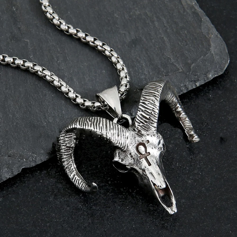 Buy OOMPH Black Gothic Goat Skull Biker Pendant Necklace for Men & Boys  online