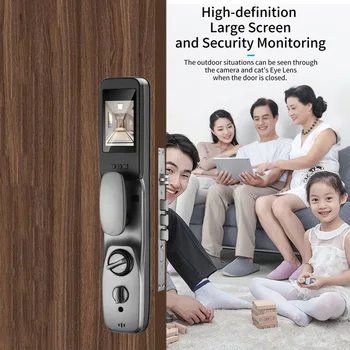New Biometric Fingerprint Lock Security Smart Door Lock Password Electronic Locks Key IC Card Unlock APP Camera Electronic Lock 6