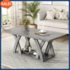 Coffee Table with Shelf, Wood Coffee Table for Living Room, Open Display Area,47” Grey 1