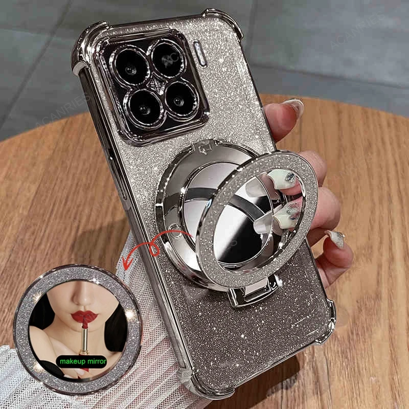 Four-Corner Anti-Shock Plating Case with Makeup Mirror Stand Cover