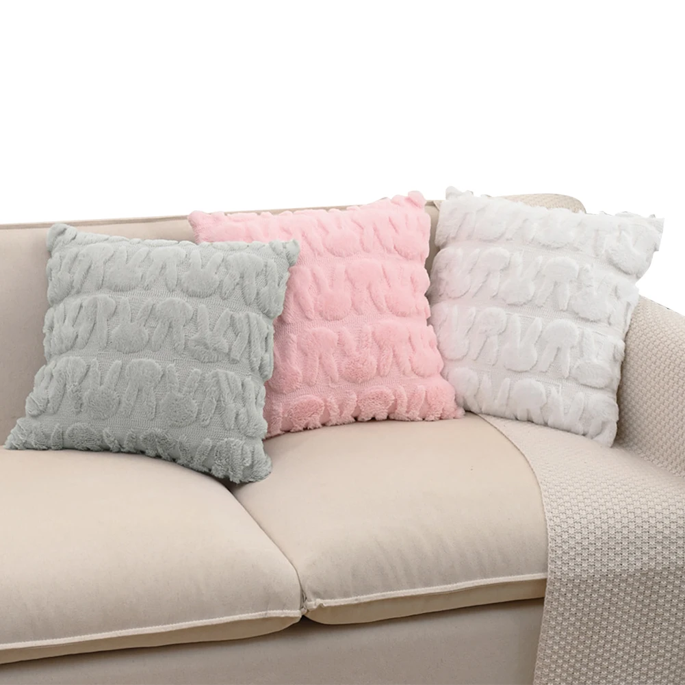 Easter Rabbits Throw Pillow Cover 45x45cm Plush Rabbit Jacquard Pillowcase Rabbit Pattern Decorative Throw Pillowcase