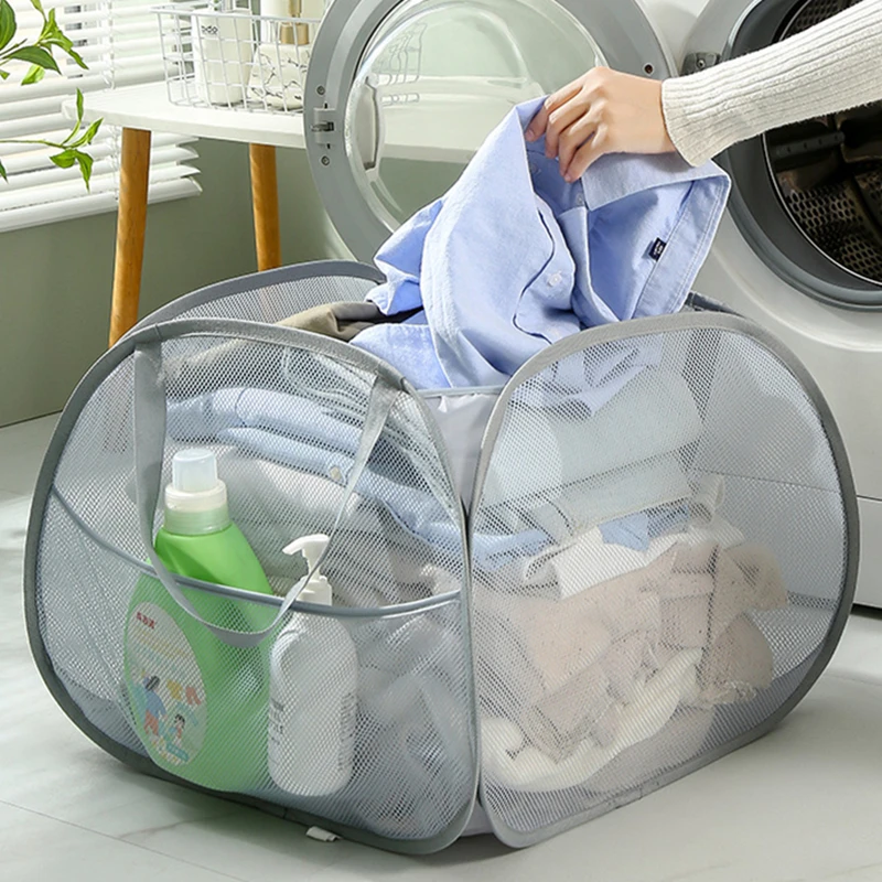 

Large Capacity Foldable Laundry Basket Collapsible Mesh Cloth Hamper Reinforced Carry Handles Home Accessories