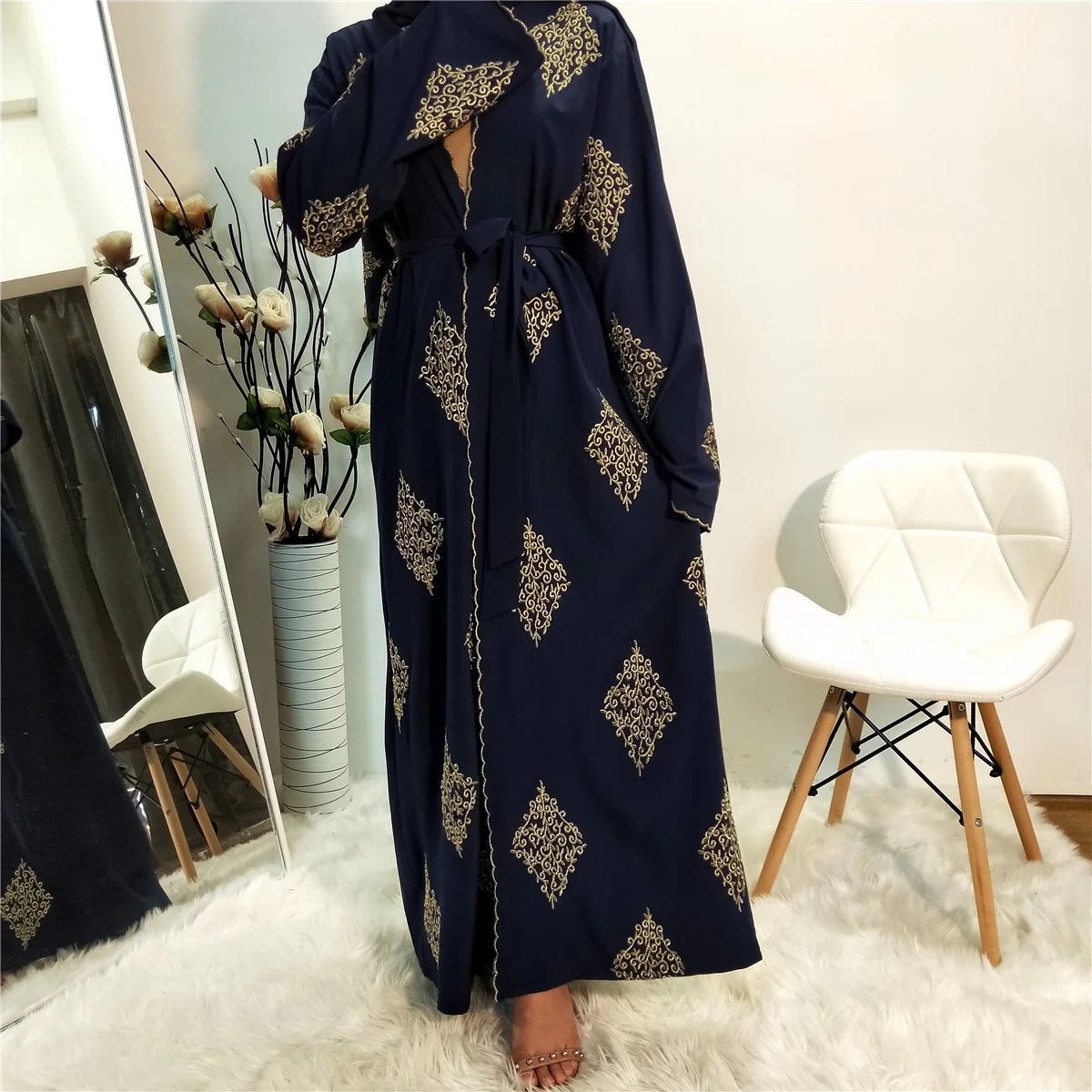 Black Abaya For Women Dubai Muslin Islam Arabic Women's Gold Thread Positioning Embroidery Cardigan Dubai Robe Women Clothing