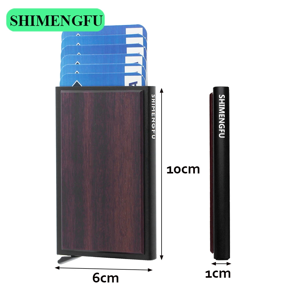 Anti-theft ID Credit Card Holder Pop Up Porte Carte RFID Slim Wood Aluminium Men Wallet Pocket Case Women Bank Debit Card Box