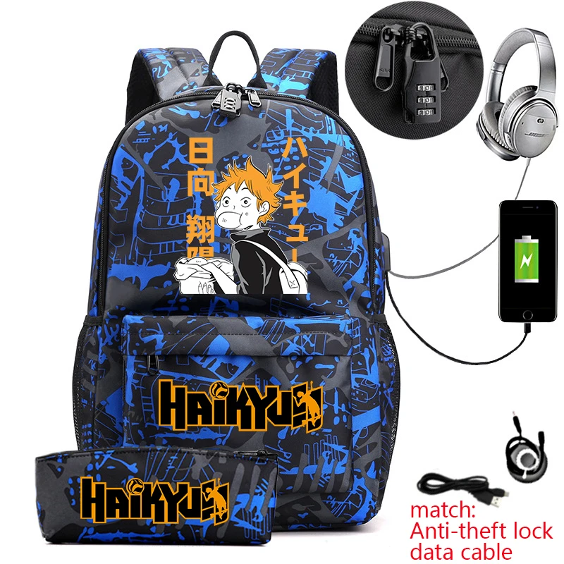 Haikyuu Anime Print Anti-Theft Backpack for Students with Pencil Case Casual Daypack for Kids Teens School Bag 1