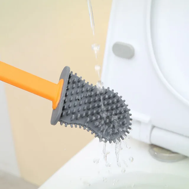 Hosszú Fogantyú Szilikon Lapos Wc -Kefe Héj Alakú Tartóval Holt Sarok Tisztítás Lyukaszthatatlan Fürdőszoba Hozzáigazítás Szerszámok - Image 4