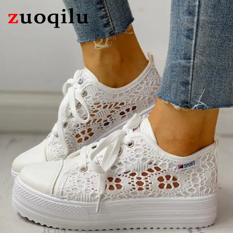 Women shoes summer 2023 casual white shoes for women lace flowers