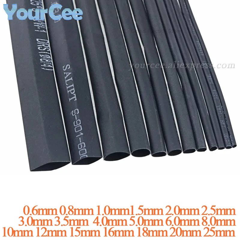 Heat Shrink Tube 2:1 Black HeatShrink Tubing DIY 0.6/0.8/1/1.5/2/3/3.5/4/5/6/8/10/12/15mm 16mm 18mm 20mm 25mm 28mm 30mm 1 Meter