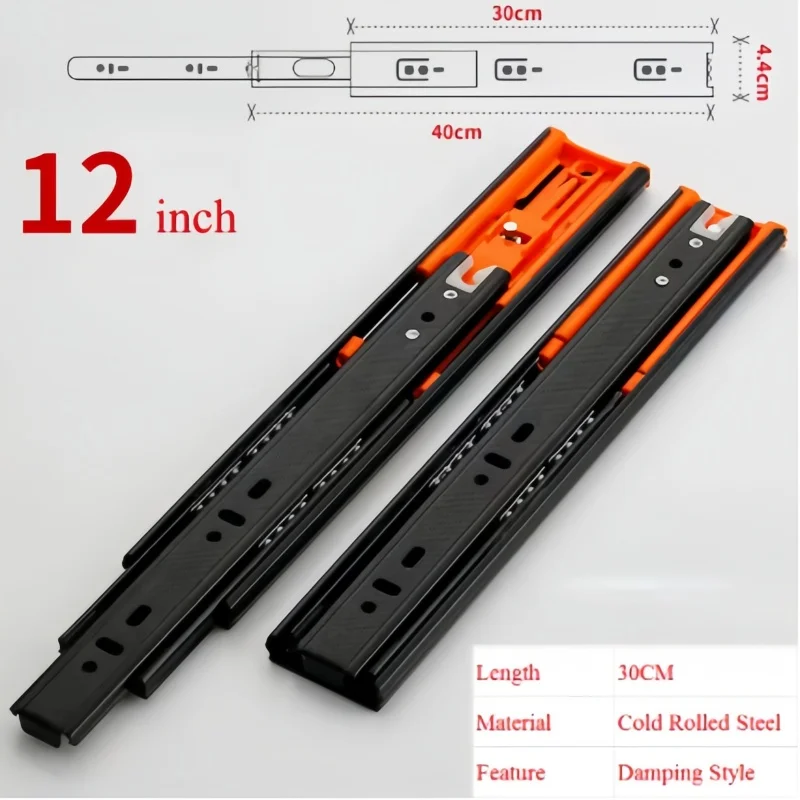 Enhanced Metal Buffer Mute Drawer Slides, Adjustable 12-20 Inch Width, Three-Section Design