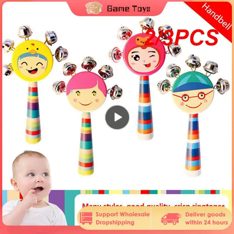 

2/3PCS New Colorful Cartoon Baby Rattle Rainbow Toy Kid Pram Crib Handle Wooden Activity Bell Stick Shaker Rattle Baby Infant