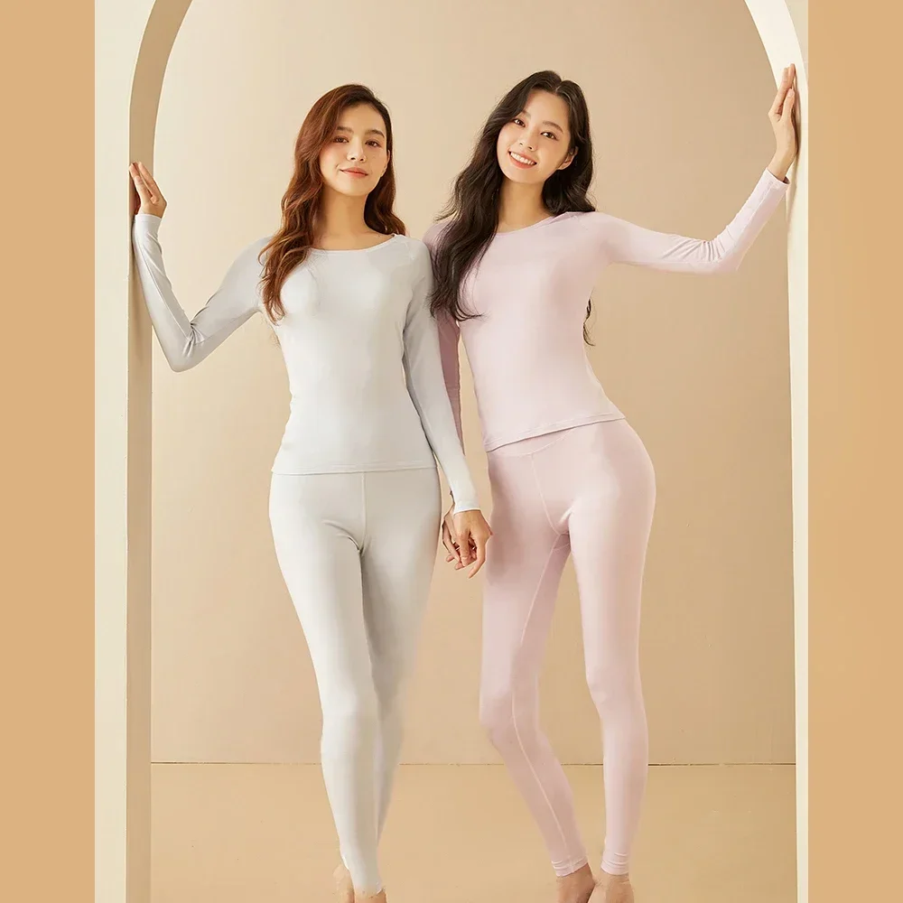 Ohsunny Women's Thermal Underwear Clothing Set Solid Autumn Winter Clothes Warm Intimates Long Johns 2 Pieces Home Lingerie