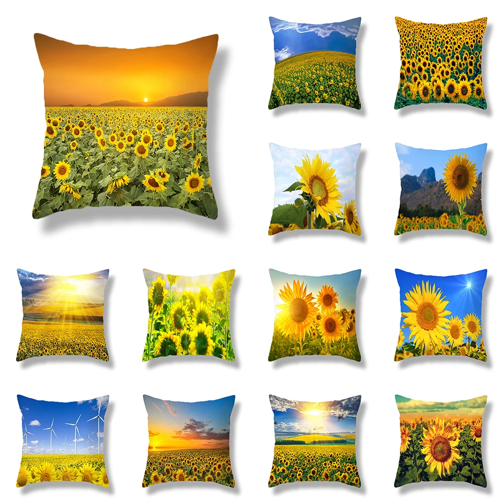 

45 * 45cm Sunflower Series Printed Pattern Waist Cushion Pillow Cover Home Living Room Sofa Decoration Throw