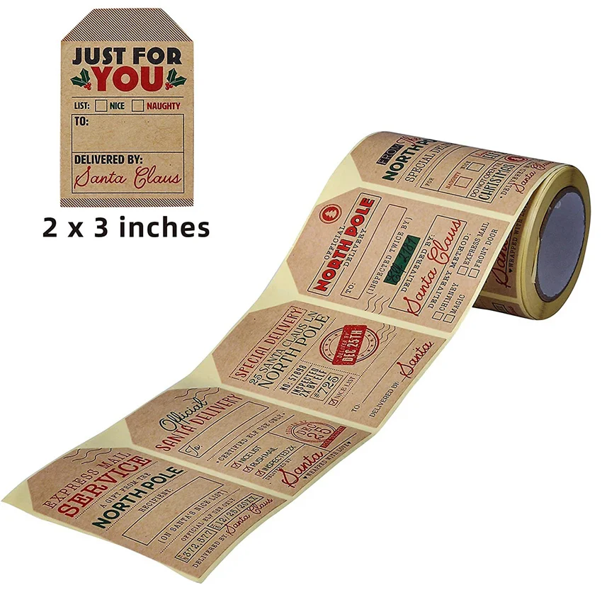 Festive Kraft Paper Christmas Gift Tags & Stickers for Holiday Packaging and DIY Decor
