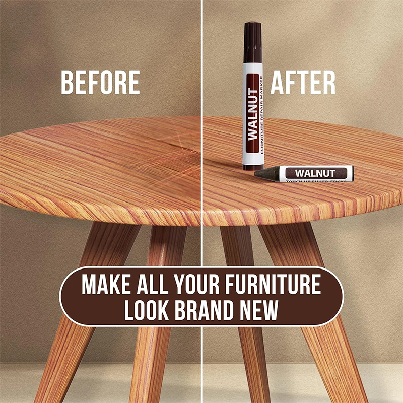 Furniture Markers Touch Up Wood Scratch and Stain Repair 8 Felt Tip Markers 8 Wax Stick Furniture Crayons & Sharpener Maple furniture repair markers