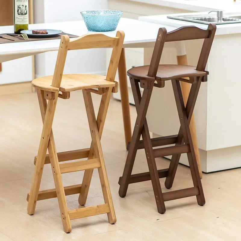 

Household Solid Wood Bar Chairs Backrest Folding High Stools Modern Minimalist Bar Chairs Design Hoker Taburete Furniture YX50BC