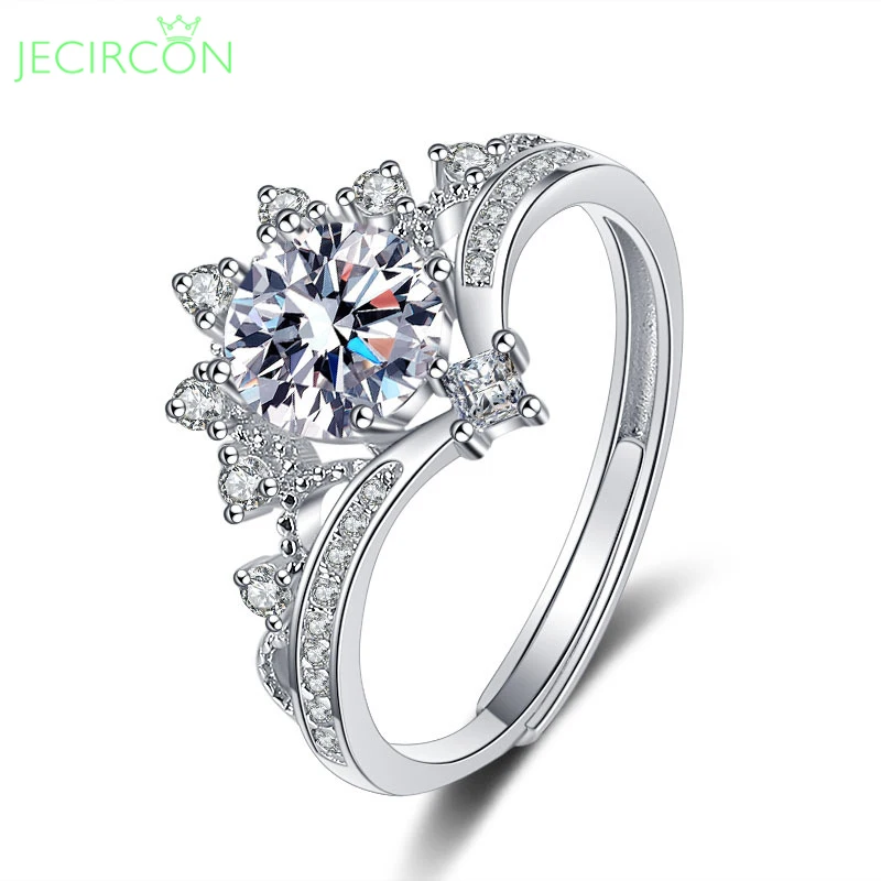 Jecircon D Color 1 Carato Anello Moissanite Per Donna Luxury Princess Crown Ins Regalo Di San Valentino S925 Argento Sterling 2023 Nuovo