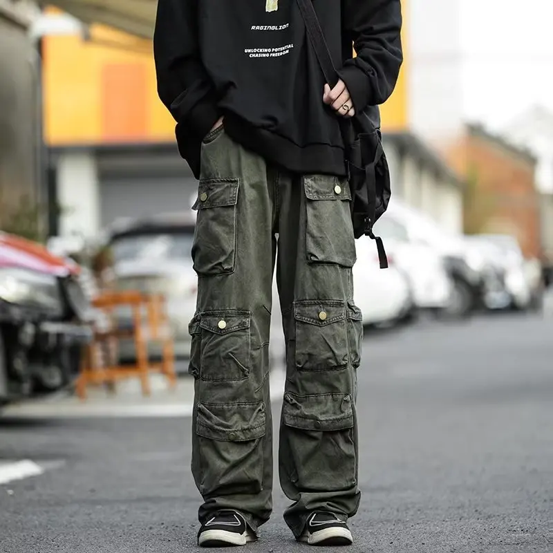 Street Popular Multi-pocket Overalls Harajuku Style Loose Casual Pants Retro Slacks Trousers Men Women Wide Leg Pants