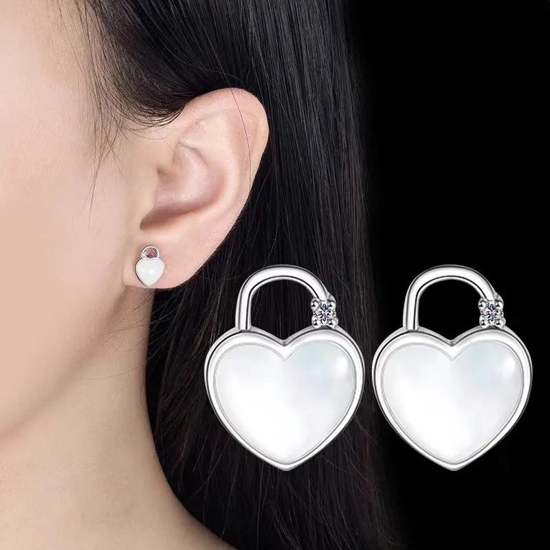 Romantic Sweet Heart Earrings for Women Girls Simple Imitation White