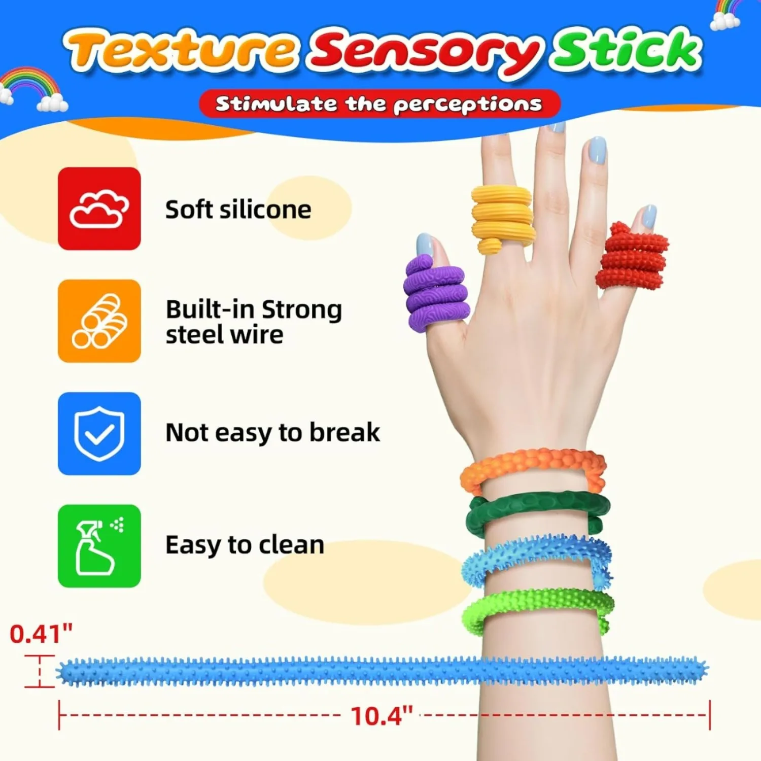Fidget Toys Sensory Stick, Texture Quiet Twisting Fidget Toys for Adults and Kids, Durable Bendable Stress Relief Sensory Toys - 4