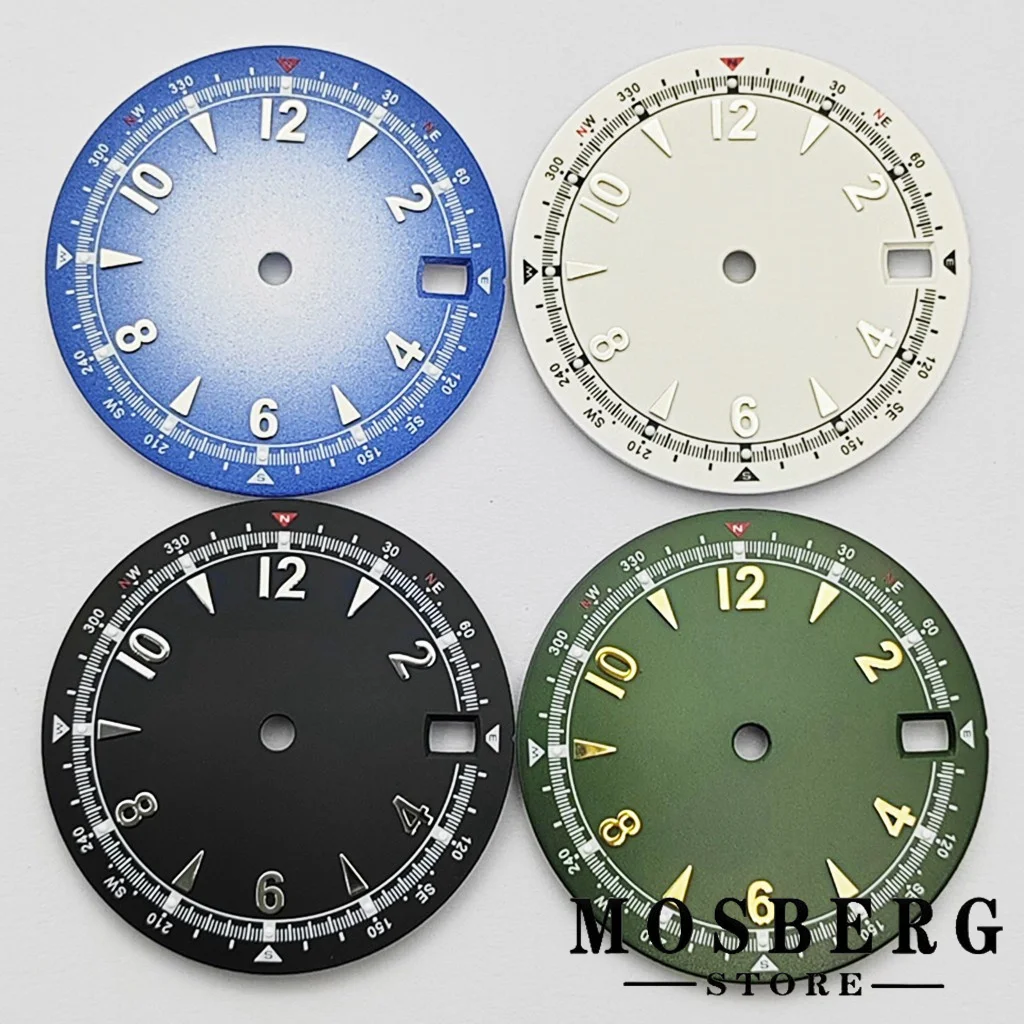 Green Luminous Watch Dial with Date Window - Black/Blue