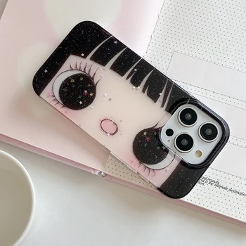 Cartoon Anime Shinning Eyes Cute Phone Case for IPhone 17 16 15 14 13 Pro Max Girl Glittering Big Eyes Back Phone Cover Capa