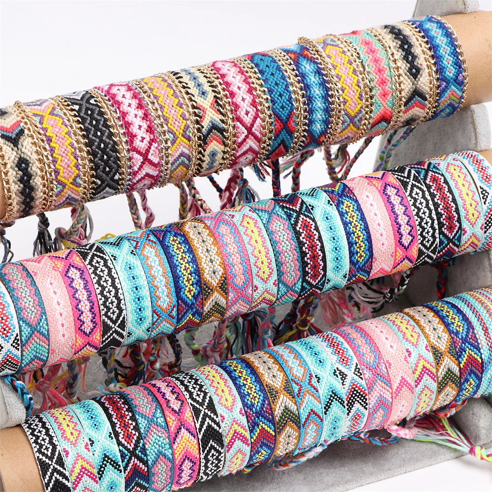 12Pcs/Lot Bohemian Braided Woven Handmade Friendship Bracelets For Women  Men Mix Style Adjustable Cotton Rope Jewelry Wristbands - AliExpress