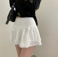 Y2K Low Rise Mini Skirt Tiered Ruffled Lace Trim White Short Skirt Summer Women Teen-Girl Feminine Barbiecore Outfit - Image 3