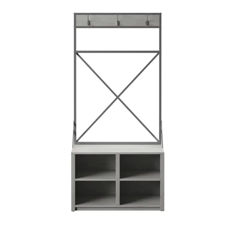 

Contemporary Corner Hall Tree with Metal Frame in Antique Gray