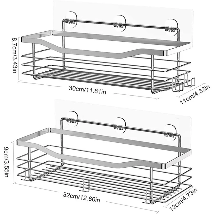 Rustproof Stainless Steel Bathroom Organizer 2 Pcs 5 Hooks Large Capacity No Drilling Bathroom Storage bathroom shelf rack,bathroom storage rack,wall shelf organizer,storage tray