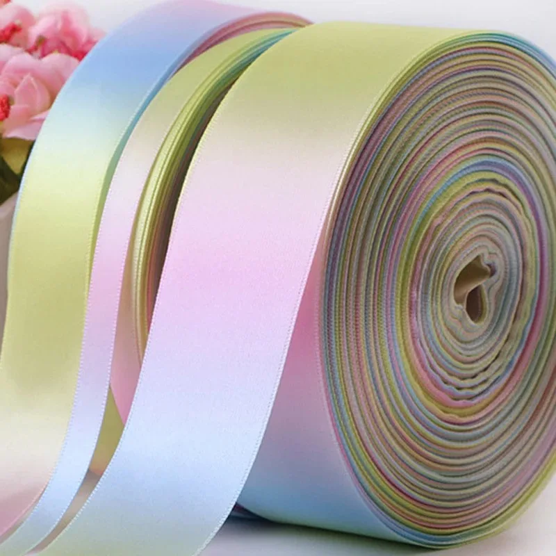 Grosgrain Ribbon 9/13//19/25/38/50/75mm (5Yard/lot) Gradient Colors Rainbow Printed Headwear Hair Bow Diy Party Decor