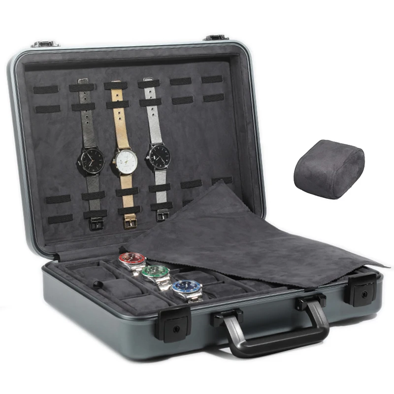 

Jewelry Watch Lock Exhibition High Tool Box Jewelry Box With Storage Portable Aluminum Alloy Quality Watch Suitcase Groove 18+6