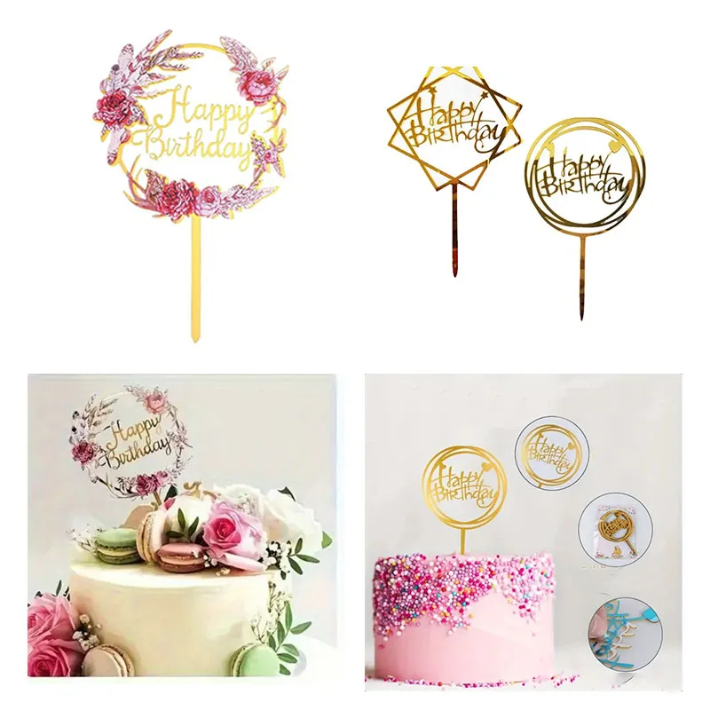 Happy Birthday Acrylic Cake Topping Creative Party Decoration Supplies Reusable Party Decoration Suitable for Celebrations