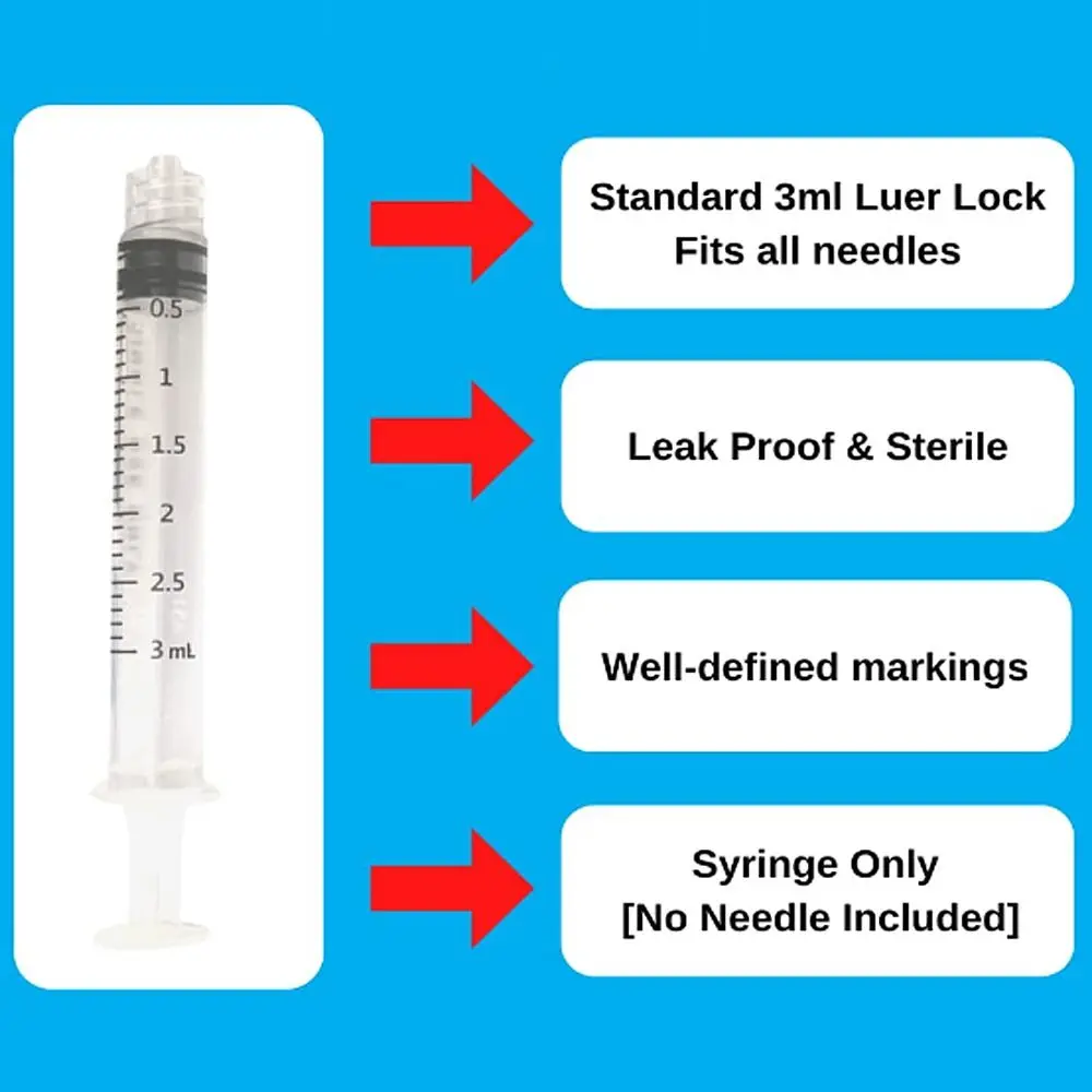 100Pcs Plastic Luer Lock Syringes Individually Sealed Transparent 3ml Injector Syringe Sampler Hydroponics Nutrient