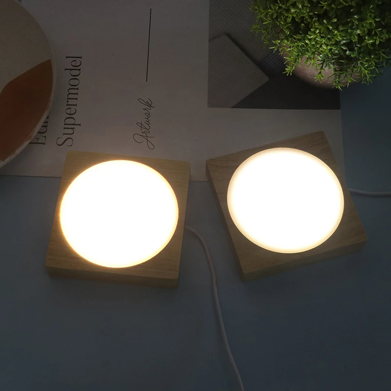 목재 LED 라이트 베이스, 회전 디스플레이 스탠드, 거치대 램프 베이스, 아트 장식, 10x10cm, 1PC