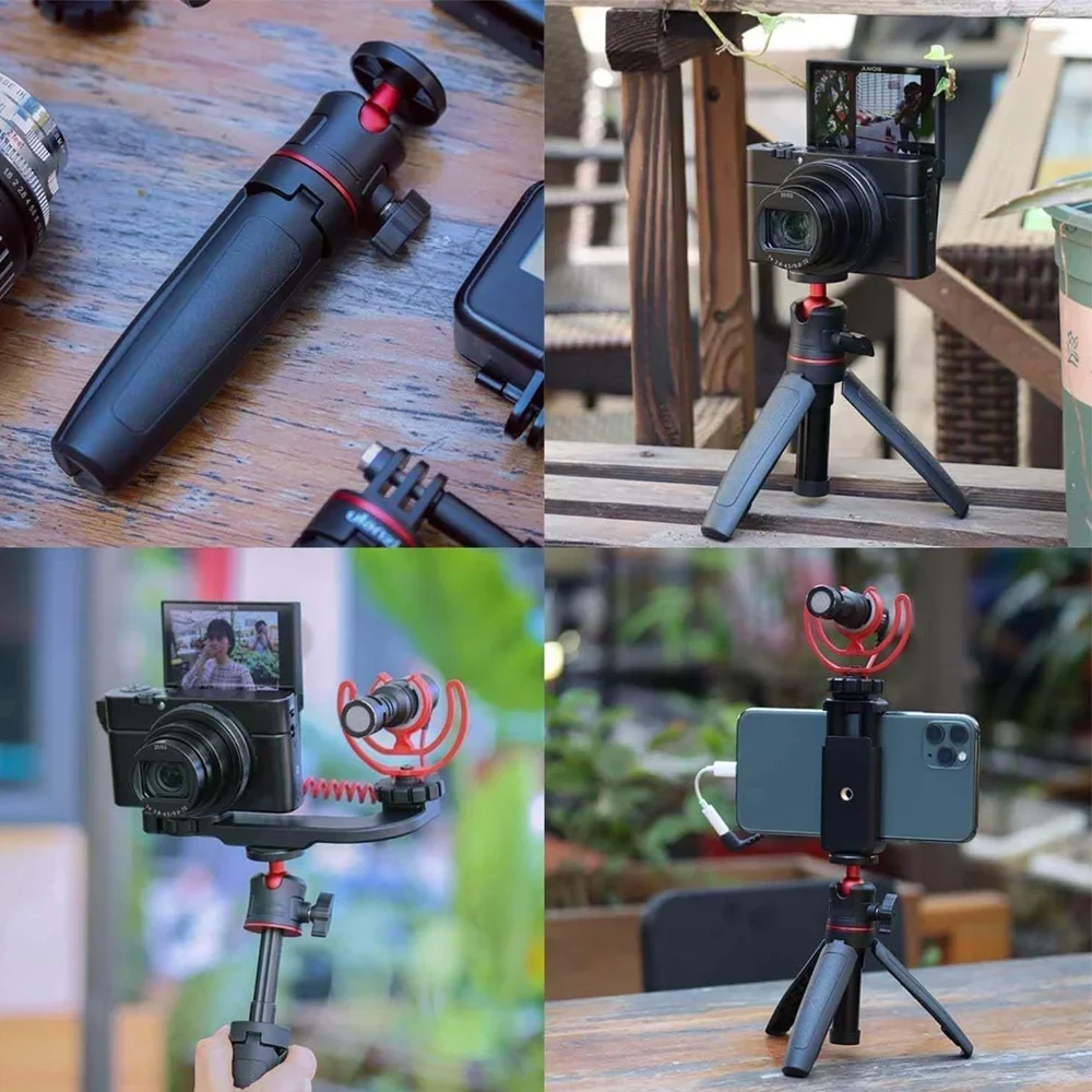 Extendable Desktop Tripod Handle Grip Stand With Flexible Ballhead 1/4 Inch Screw Extend Mount for Phone Selfie Action Camera Foldable Tripod Smartphone Tripod Phone Tripod Tripod Selfie Stick Camera Tripod Cell Phone Tripod