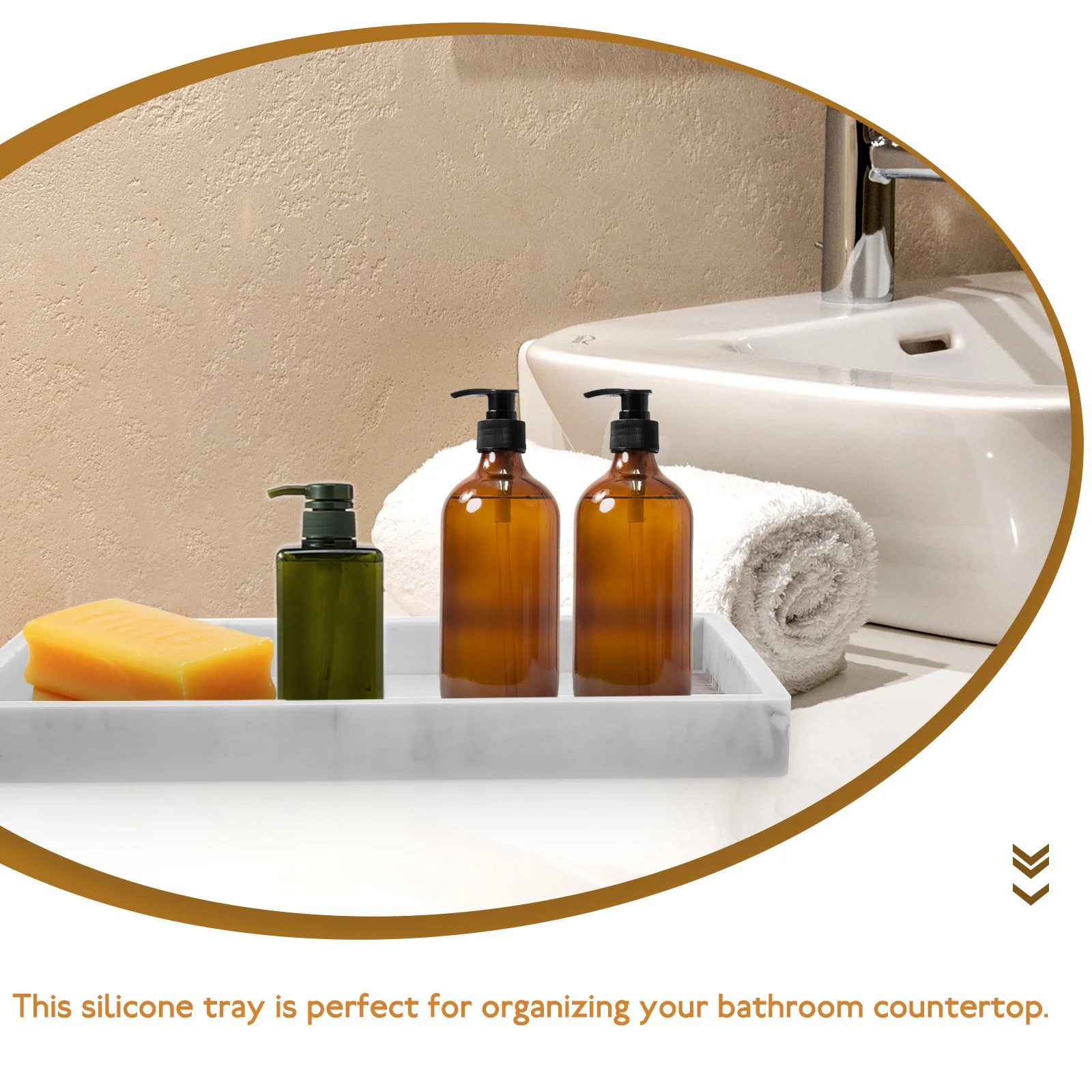 Bathroom Storage Tray Decorative Marble White Silicone Vanity Counter Top ganizer for Shampoo Lotion Cosmetics Keys Jewelry Anti 5