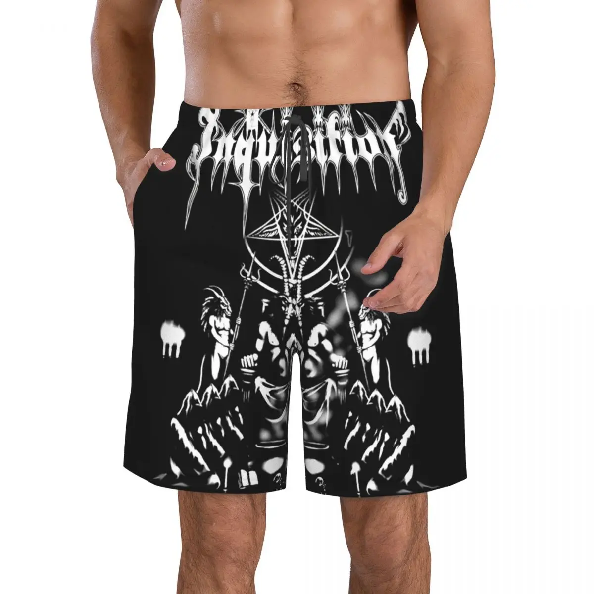 

Hail Satan Men's Beach Shorts Fitness Quick-drying Swimsuit Funny Street Fun 3D Shorts