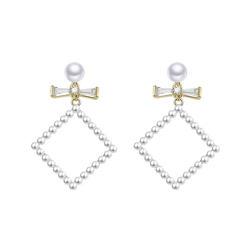 

Серьги YYSuniee с имитацией жемчуга, искусственный белый кубический цирконий, дизайн банта для женщин, ювелирные изделия в стиле OL, аксессуары