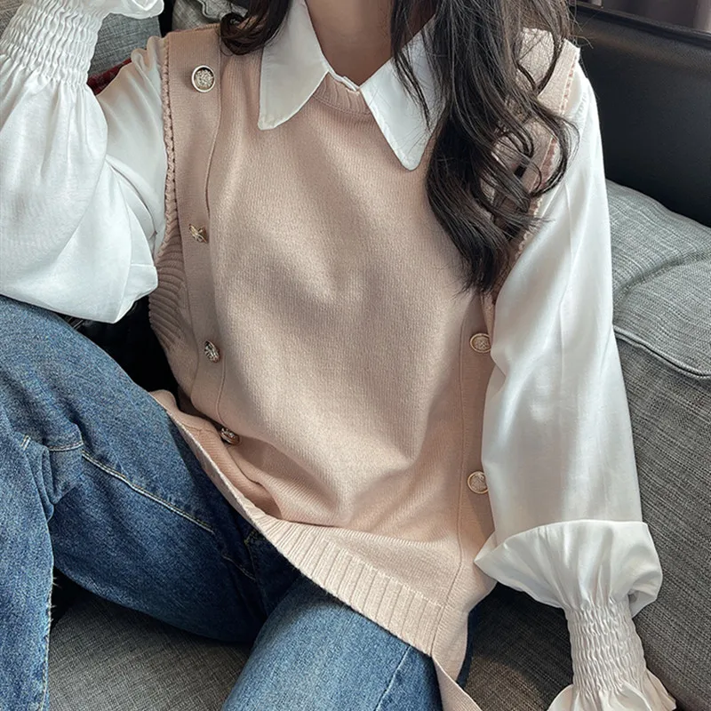 AIGYPTOS Sweater Vest All-Match Korean Fashion Female Autumn And winter knitted sweater vest crop sleeveless sweater for women 4