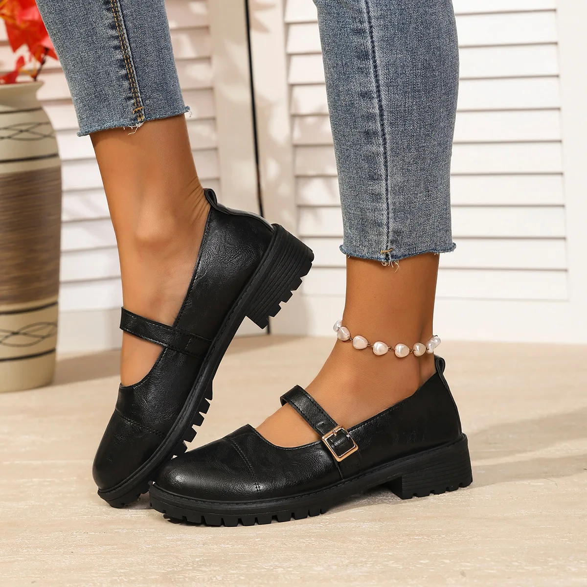 Black Ankle Buckle Platform Pumps Women Japanese Style Patent Leather Mary Jane Shoes Woman Punk Thick Heels Lolita Shoes Mujer