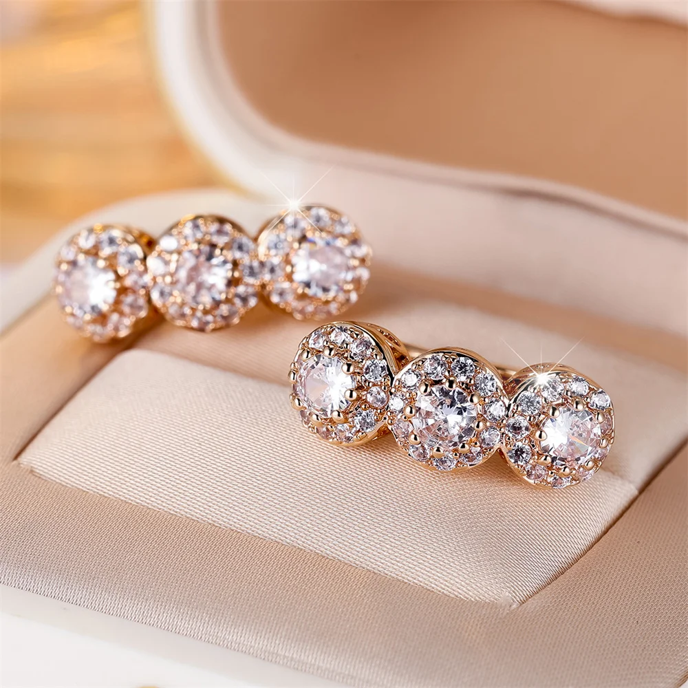 Cute Round Stone White Zircon Small Hoop Earrings For Women Vintage Gold Color Ear Buckle Wedding Jewelry Engagement Party Gifts