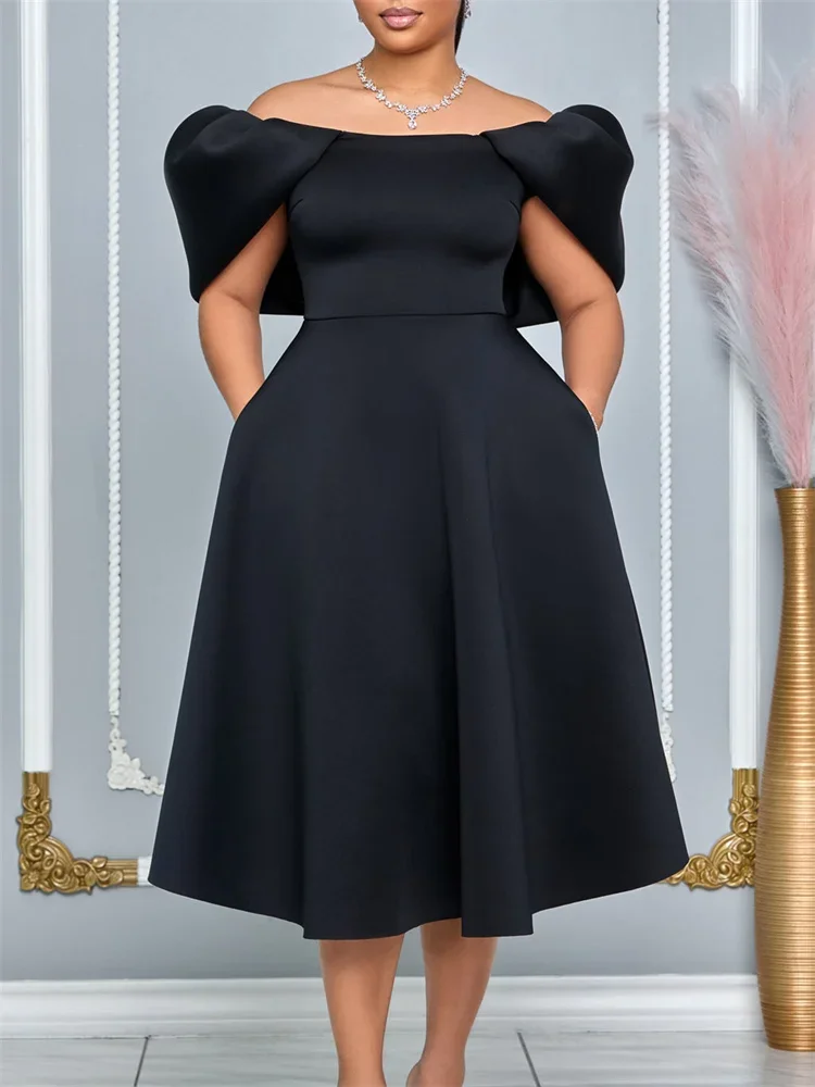 Wmstar Women Dress Summer Fashion Solid Color Sexy Short Sleeve O Neck Gown Formal Knee Length Ladies Evening Banquet Dresses