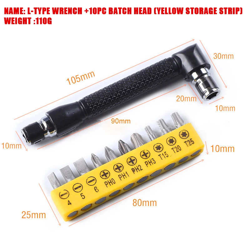 

1/4" L-shaped Hex Screwdriver 90 Degree Dual Head Screwdriver Bits Key Utility 6.35mm Wrench Tool For Routine