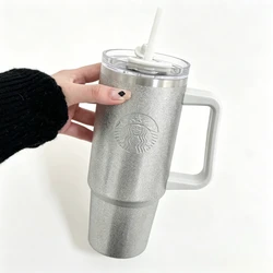 Starbucks Thermal Travel Mug with Anti - Spill Straw Lid and Wide Handle, 900ml Capacity - 900ml (Sliver)