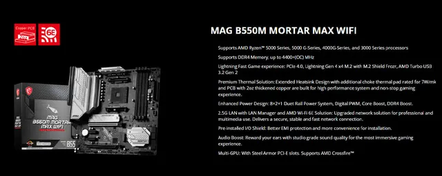 Carte Mère MSI Mag B550M Mortar Max WiFi (AM4) Micro ATX à prix bas