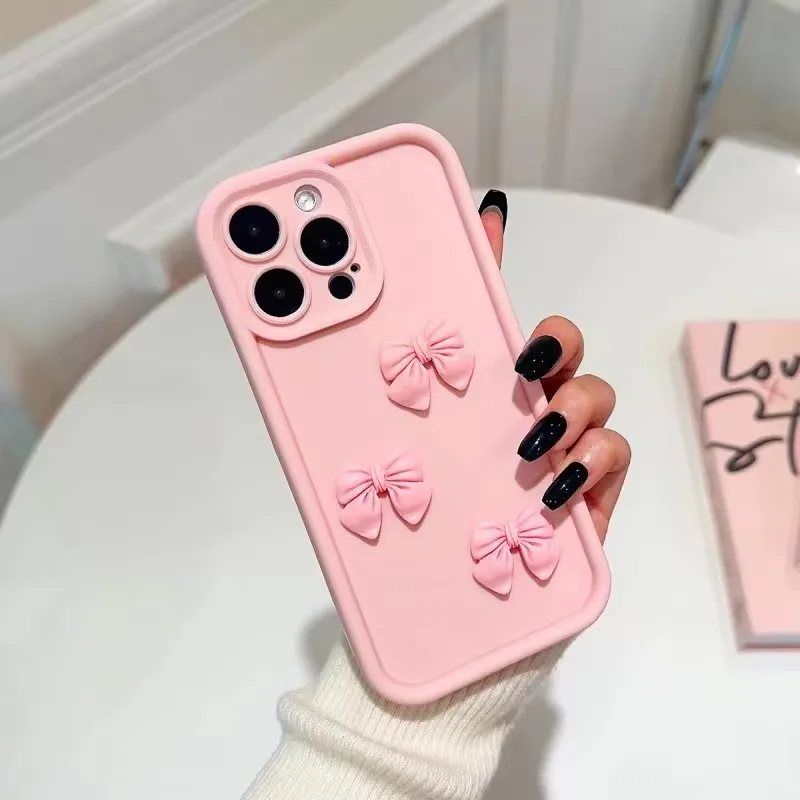 Charming 3D Pink Bowknot Silicone Phone Case - Shockproof Bumper Cover