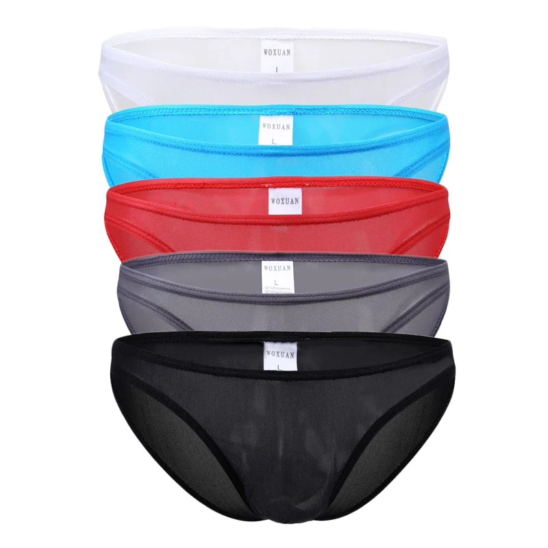 

5PCS Men Sexy See-through Ice Silk Briefs Mesh Sheer Pouch Stretchy Seamless Low Rise Ultra-Thin Breathable Underwear Briefs