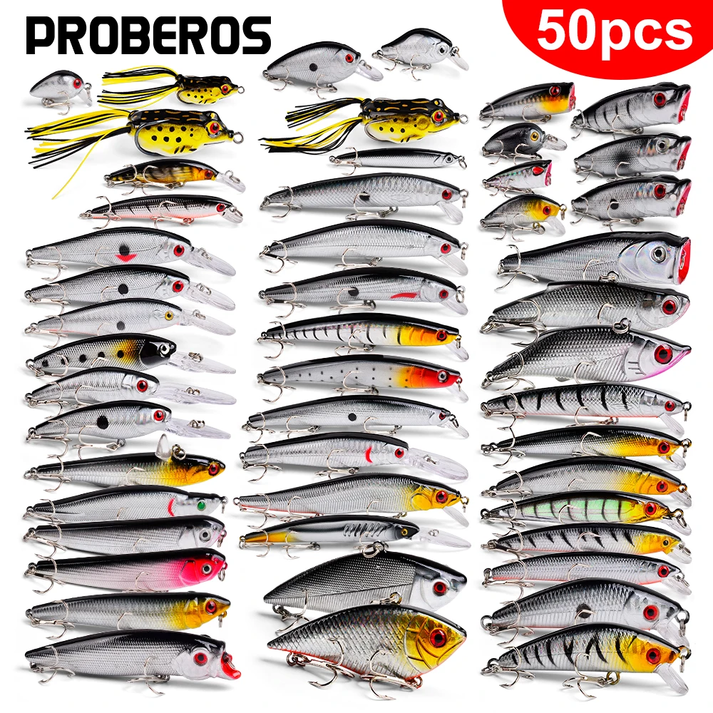 50pcs Premium Minnow Fishing Set Durable ABS Artificial Hard